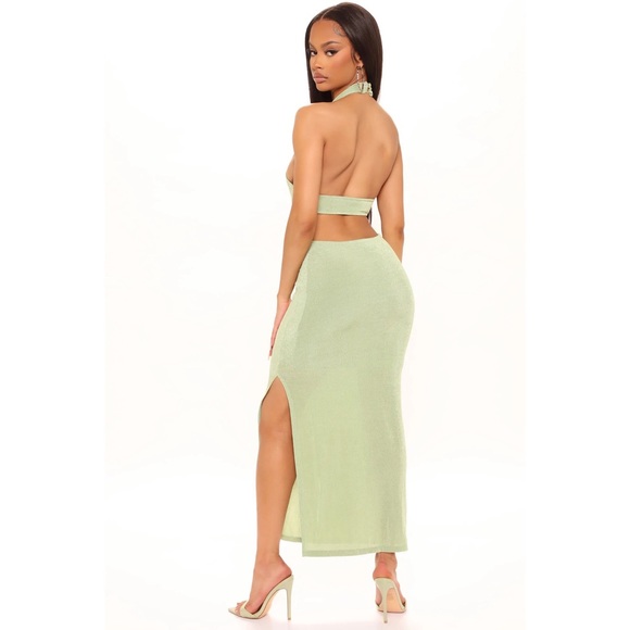 Sage Green Slinky Halter Maxi Dress - Picture 3 of 6